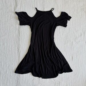 garage y2k black cold shoulder flowy mini dress .⋆♱